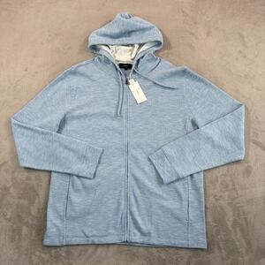 VINCE Waffle Knit Full Zip Hoodie Men XL Bay Water Blue Lightweight NWT $195